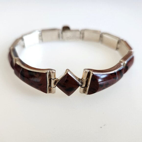 ESCORCIA TP-120 MEXICO  950 SILVER BRACELET WITH TIGER'S EYE BROWN STONES . - Picture 4 of 6